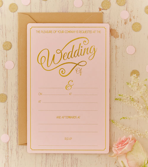 Einladungskarte zur Hochzeit in Blush und Gold
