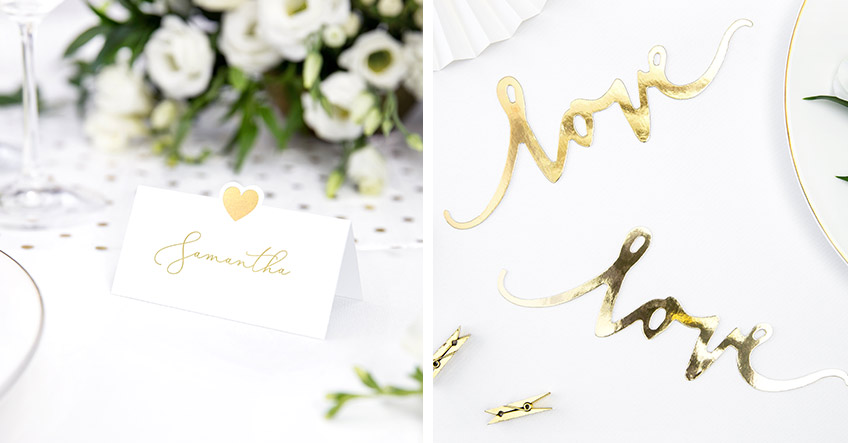 Schöne Details in Gold veredeln das Hochzeits-Dekor