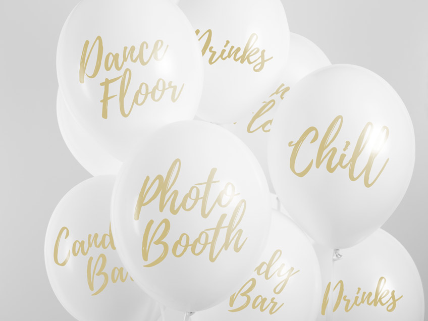 Schöne Ballons in Weiß und Gold für die Hochzeit
