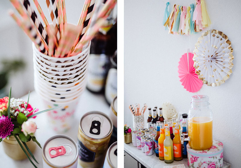 Mit bunten Accessoires werden sogar die Drinks für die Bridal Shower in Szene gesetzt und laden zur Selbstbedienung ein © Julia Löhning Fotografie