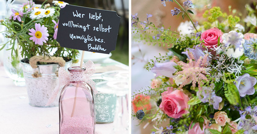 Überrasche Braut und Bräutigam mit Blumen und einem kleinen Gruß