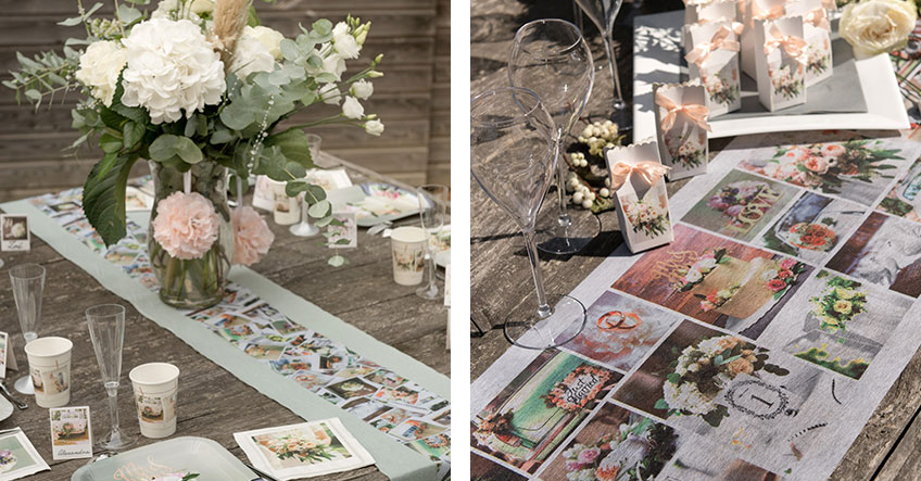 Die Polaroids auf dieser Hochzeitsdeko verströmen kreativen Flair