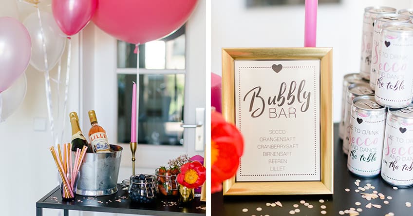 Elegante Deko in Schwarz, Weiß & Rosa und eine erfrischende Bubbly Bar zum Bridesmaid Dinner Elegante Deko in Schwarz, Weiß & Rosa und eine erfrischende Bubbly Bar zum Bridesmaid Dinner