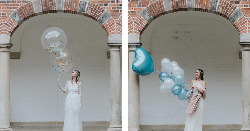 Für Winterhochzeits-Fotos sind Ballons eine herrliche Deko - am besten in Gold, Weiß und Blau (c) Svetlana Kohlmeier Fotografie