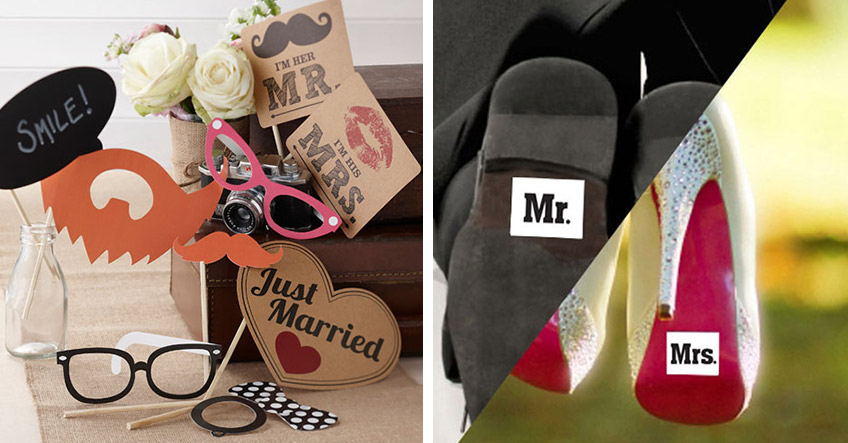 Besondere Erinnerungsfotos von der standesamtlichen Trauung dank lustiger Accessoires Besondere Erinnerungsfotos von der standesamtlichen Trauung dank lustiger Accessoires
