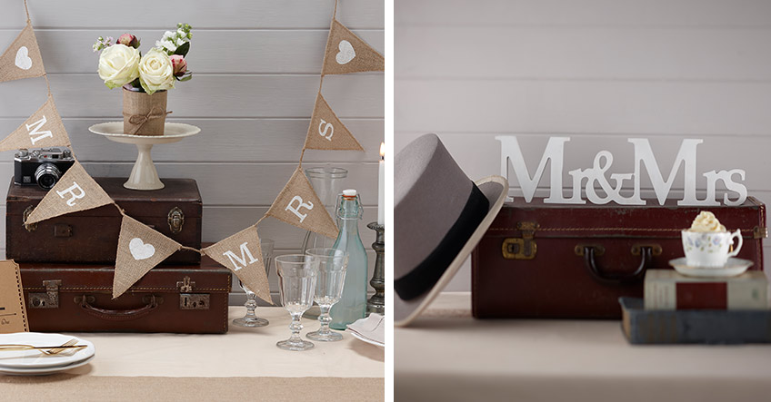 Neben Jute-Girlanden sind alte Lederkoffer eine tolle Vintage Deko zur Hochzeit Neben Jute-Girlanden sind alte Lederkoffer eine tolle Vintage Deko zur Hochzeit