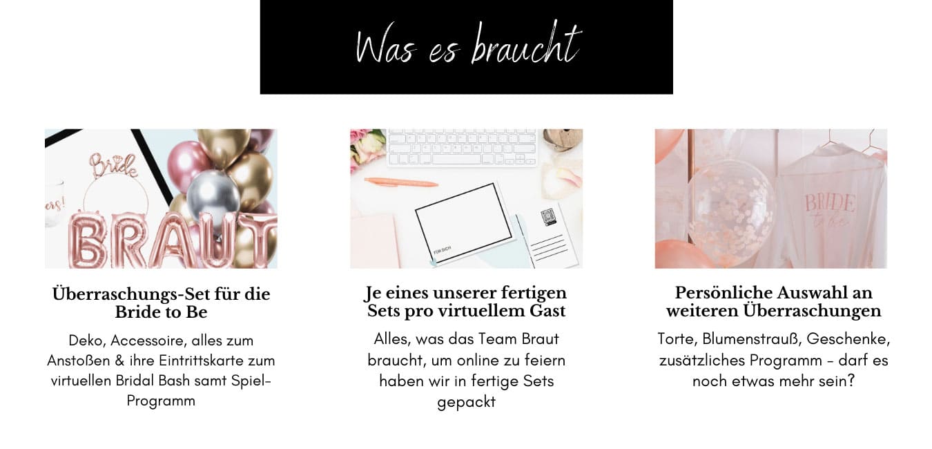 Du kannst den virtuellen JGA auch als kurze und knackige "Bridal Bash Überraschung" verschenken