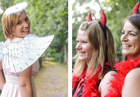 Mach doch einen JGA mit Motto - die Braut ist der Engel, ihr Team Braut geht als Teufelchen