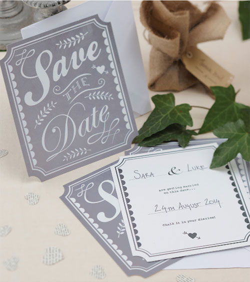 Silberne Safe the Date Karte für die Hochzeitsplanung