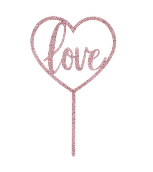 Cake Topper aus Acryl "Love" - glitter rosegold