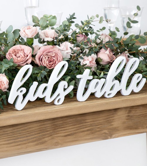 Schriftzug aus Holz "Kids Table" - weiß - 38 x 10 cm