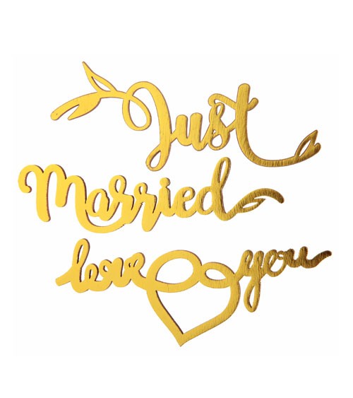Holz-Sticker "Just Married" - 3-teilig
