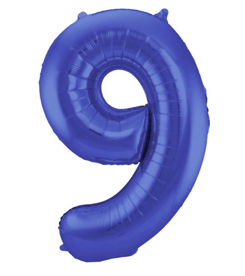 Zahl-Folienballon "9" - matt blau - 86 cm