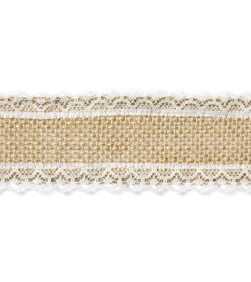 Jute-Band mit Spitzenrand - 5 cm x 5 m