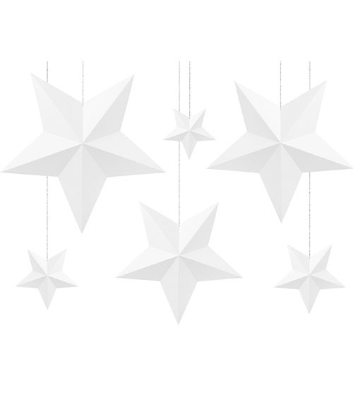 Hängedekoration "3D-Sterne" - weiß - 6 Stück