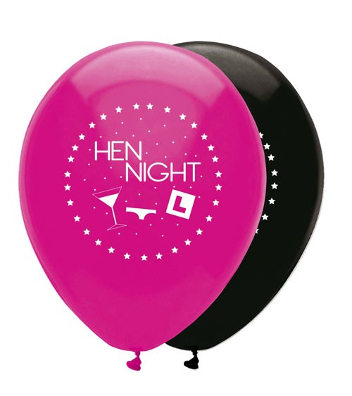 Luftballon-Set "Hen Night" - pink/schwarz - 6 Stück