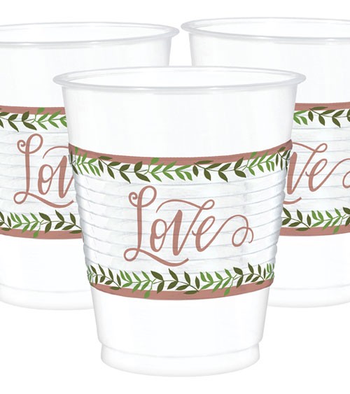 Große Plastikbecher "Love & Leaves" - 25 Stück