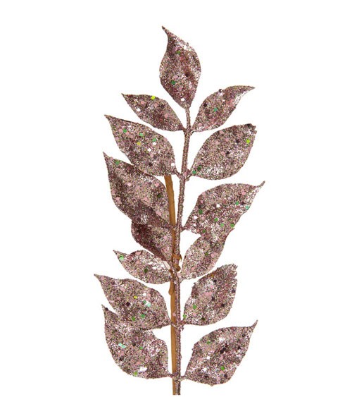 Künstlicher Blätterzweig mit Glitter - rosegold - 13 x 80 cm