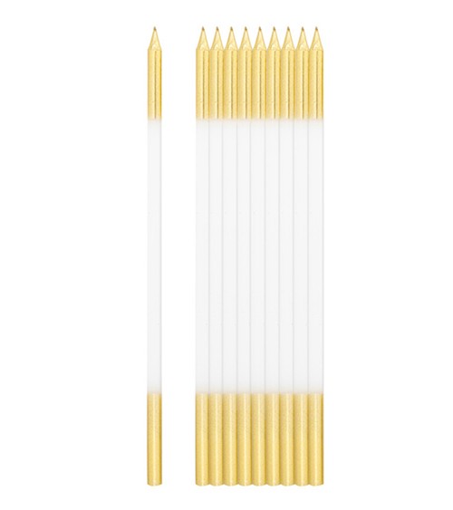 Lange Kuchenkerzen - gold & weiß - 16 cm - 10 Stück