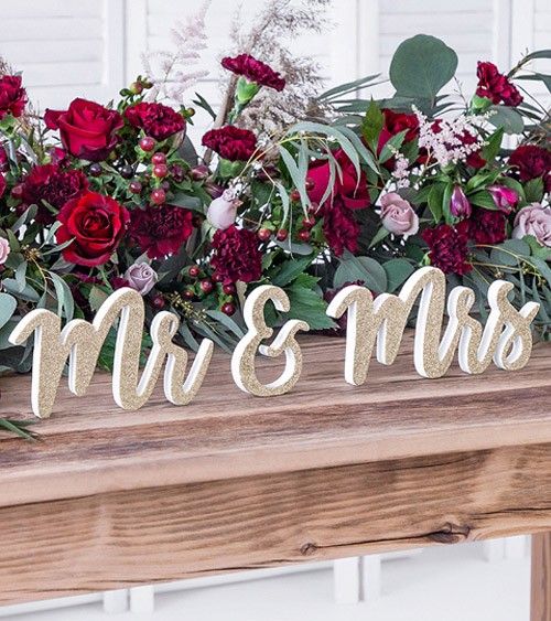 Holzbuchstaben mit Glitter "Mr & Mrs" - weiß - 50 x 10 cm