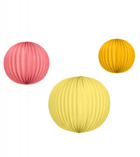 Papierlampion-Set - orange, pink, gelb - 3-teilig