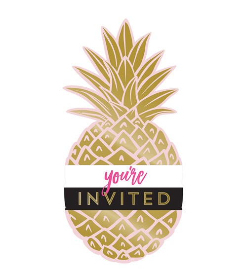 Einladungskarten "Goldene Ananas" - 8 Stück