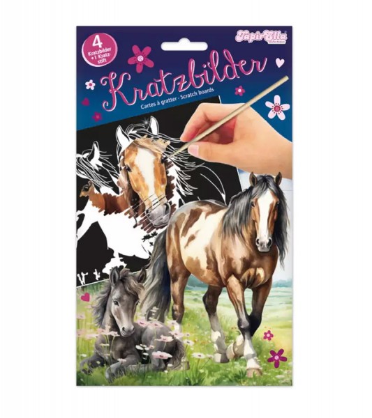 Kratzbilder "Pferde" inkl. Stift - 4 Stück