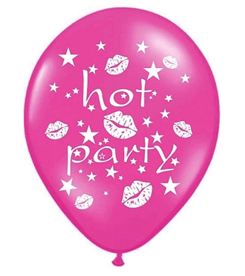 Metallic-Luftballons "hot party" - pink - 6 Stück