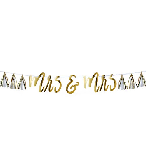"Mrs & Mrs"-Girlande mit Tasseln - metallic gold - 1,5 m