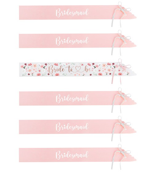Schärpen-Set 1x "Bride to Be" & 5x "Bridesmaid" aus Papier