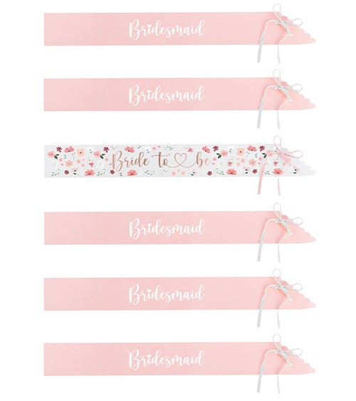 Schärpen-Set 1x "Bride to Be" & 5x "Bridesmaid" aus Papier