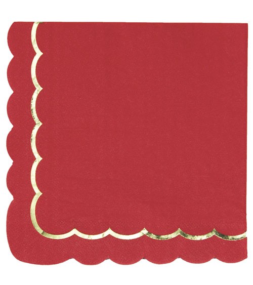 Servietten mit Wellenrand - rot, gold - 16 Stück