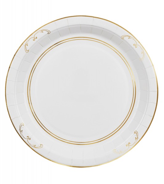 Pappteller mit goldenen Ornamenten - weiß - 6 Stück