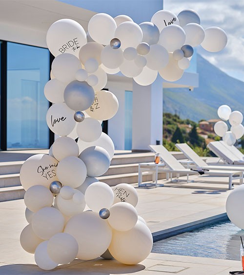 Ballongirlande "JGA" - weiß, silber - 75-teilig