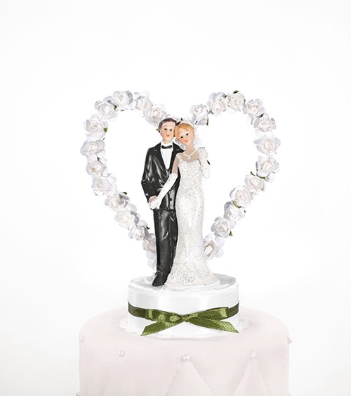 Tortenfigur "Brautpaar mit Herz" - weiß/grün