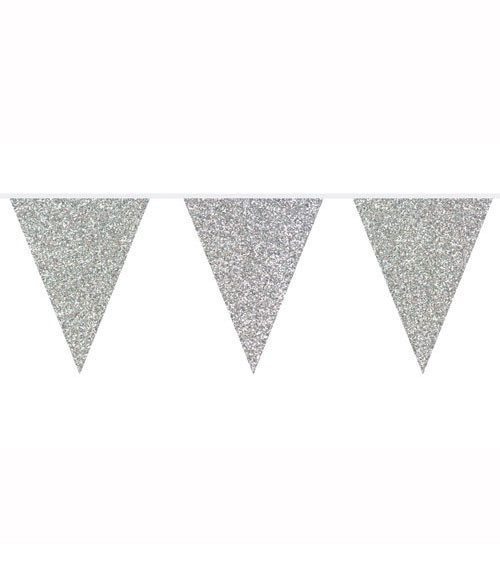 Wimpelgirlande mit Glitter - silber - 6 m