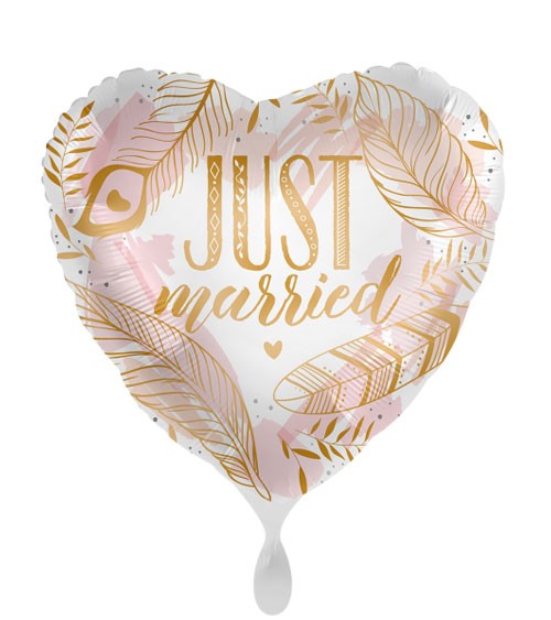 Herz-Folienballon "Just Married" - Boho Feathers - 43 cm