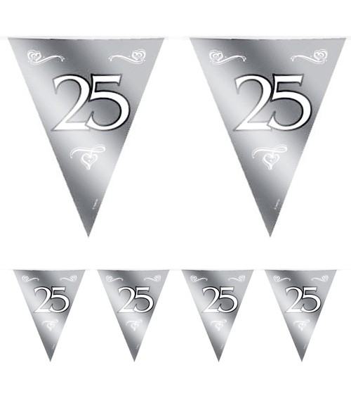 Wimpelgirlande aus Kunststoff "25" - silber - 10 m