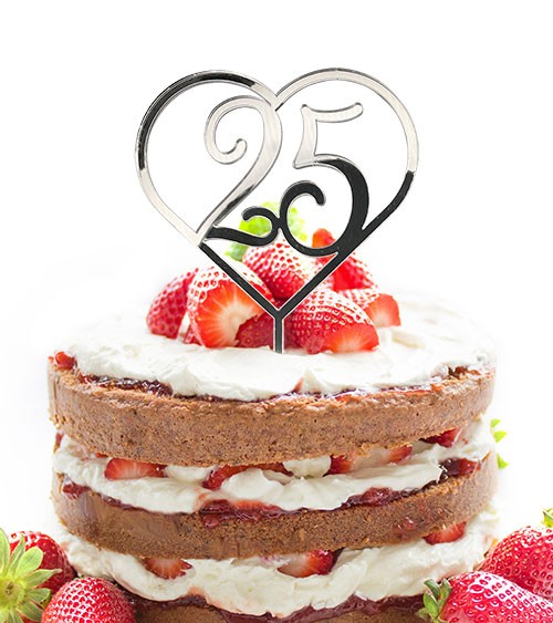 Cake-Topper "Herz - 25" aus Acrylspiegel - silber