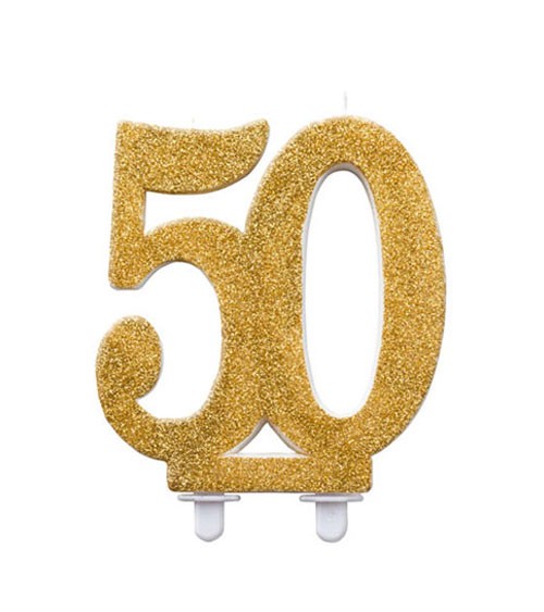 Kuchenkerze mit Glitter "50" - gold - 12 cm