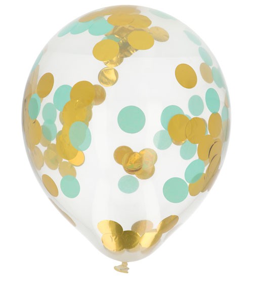 Konfetti-Ballons - metallic gold & mint - 4 Stück