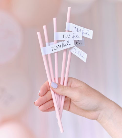 Papiertrinkhalme "Team Bride" - blush, schwarz - 16 Stück