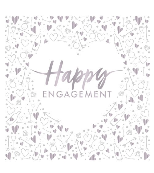 Servietten mit Herz "Happy Engagement" - weiß, silber - 16 Stück