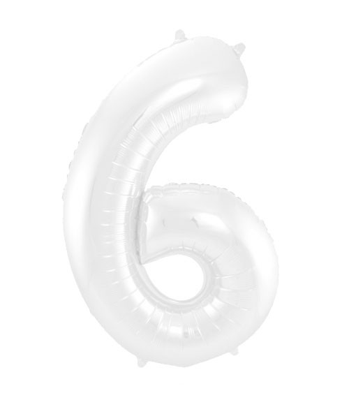 Zahl-Folienballon "6" - matt weiß - 86 cm