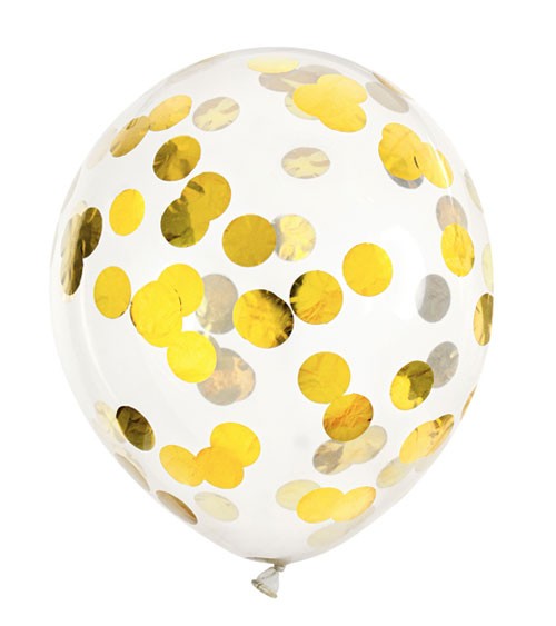 Transparente Ballons mit goldenem Konfetti - 6 Stück