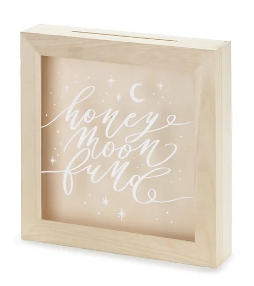Spardose aus Holz "Honeymoon Fund" - 30 x 30 cm