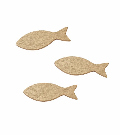 Streuteile aus Holz "Fisch" - gold - 5 cm - 15 Stück