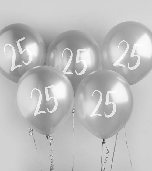 Metallic-Luftballons "25" - silber - 5 Stück