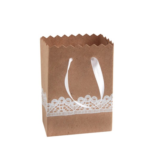 Gastgeschenkbeutel aus Kraftpapier mit Spitzen-Optik - 6 Stück