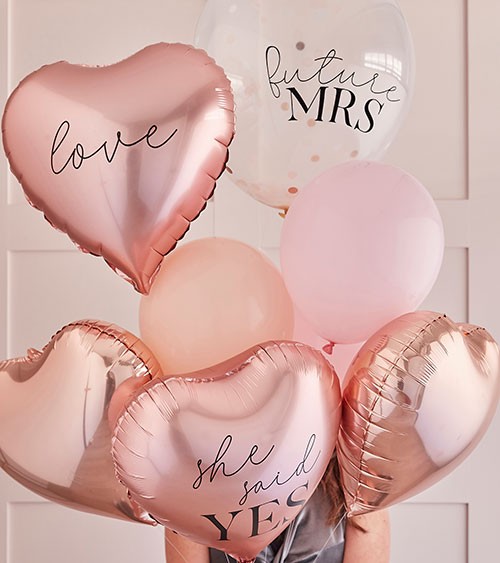 Ballon-Set mit Herzballons "Future Mrs" - rosegold, rosa - 9-teilig
